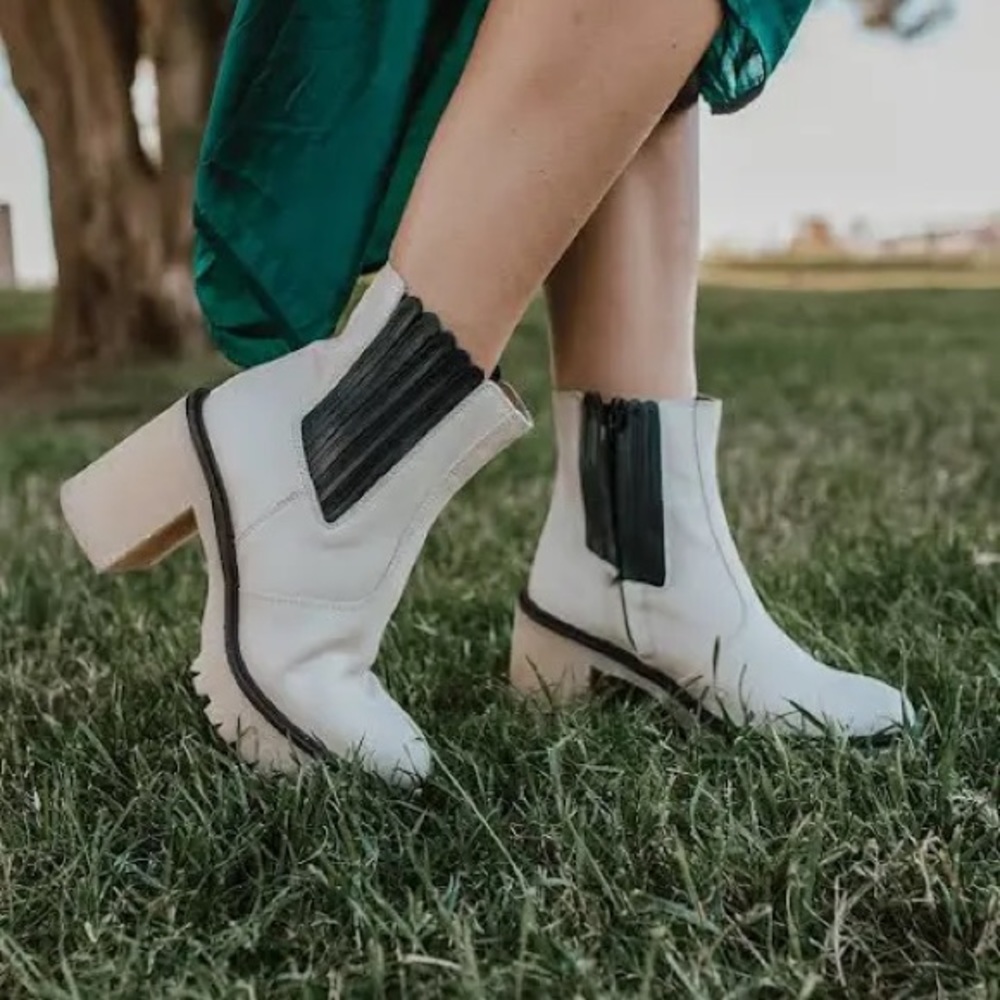 Free People Cream and Black Ankle Boots